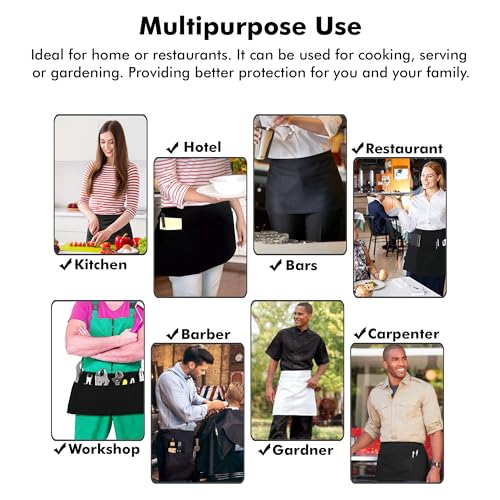Dreamology 3-Pack Waist Aprons with Pockets - Water-Resistant Server Aprons for Men & Women