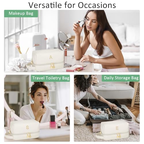 CLOUDWINGS Initial Double-Layer Makeup Bag - Waterproof Travel Organizer