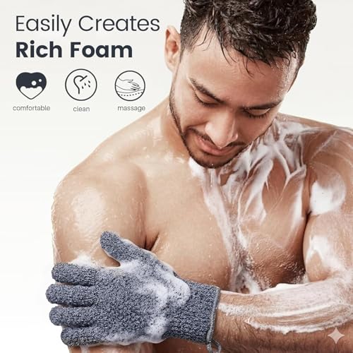 Yiclick Grey Exfoliating Gloves 12-Pack Body Scrub Mitts for Shower & Bath