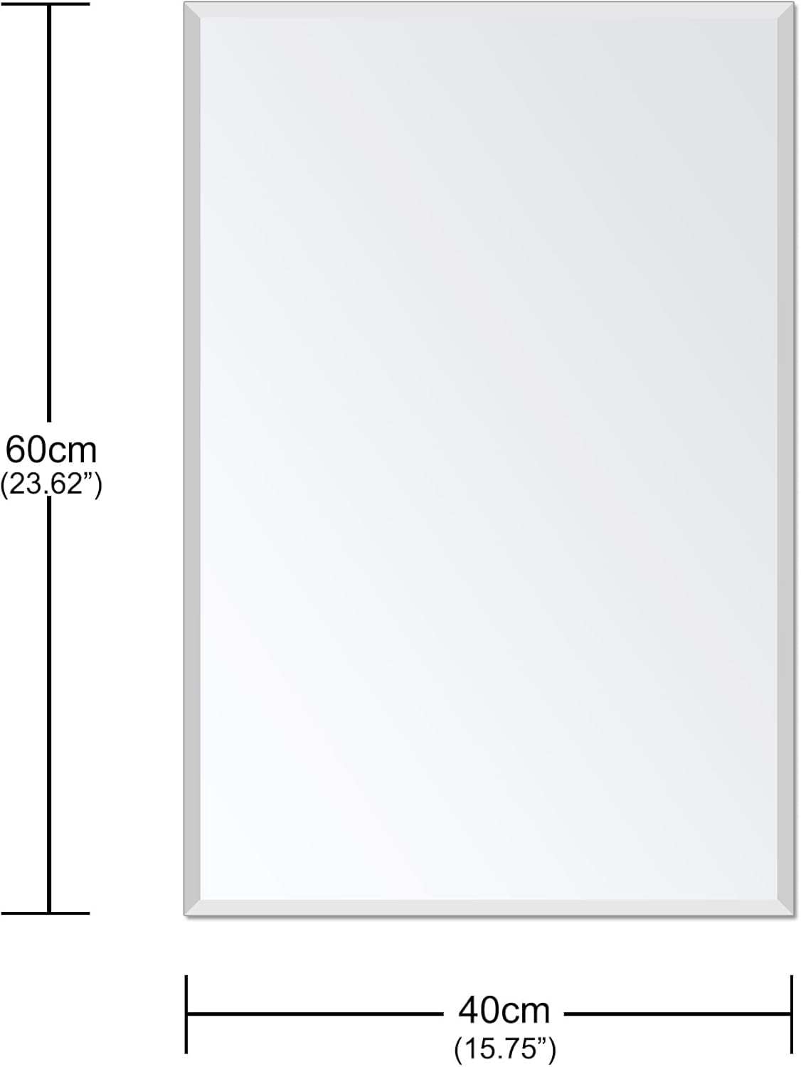 Frameless Bathroom Mirror - Rectangle Beveled Edge, Shatterproof Tempered Glass | 24" x 16" for Versatile Hanging
