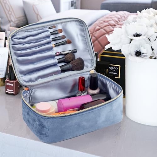 KOPY Sky Blue Velvet Makeup Bag - Large Travel Organizer