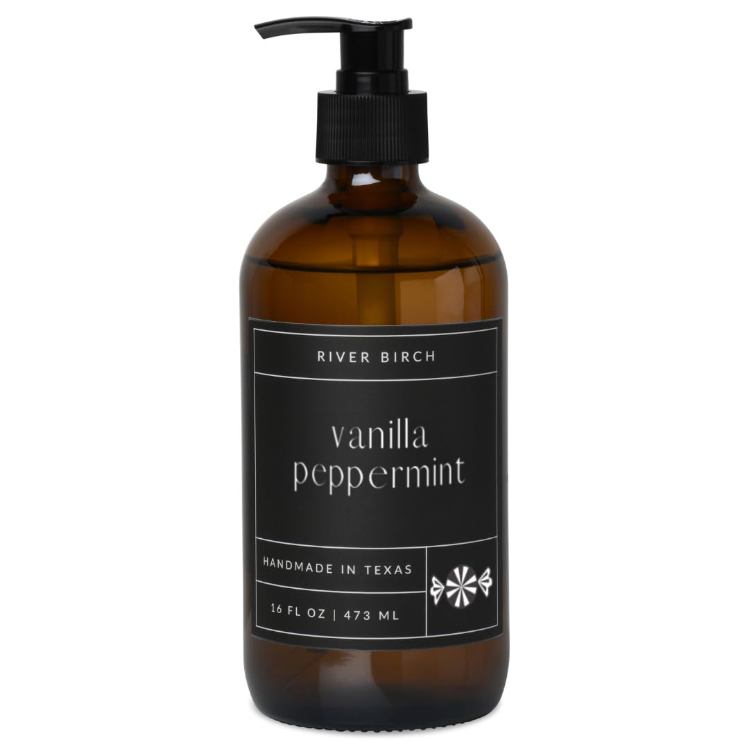 River Birch Mahogany Woods Scented Hand Soap - Moisturizing Vegan Formula | 16 Fl Oz Amber Glass Dispenser