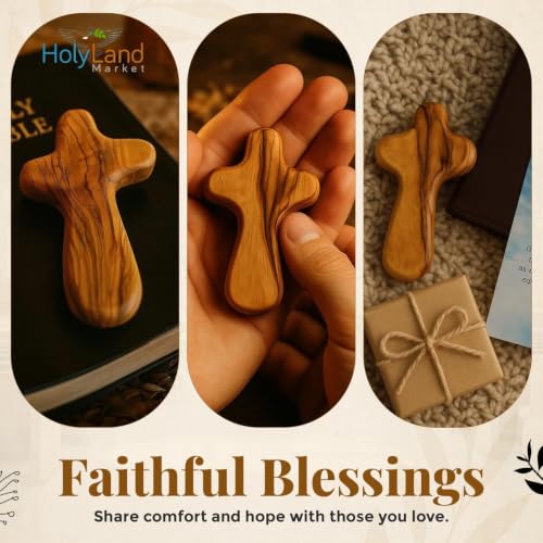Olive Wood Pocket Cross 2.5 in | Handcrafted with Prayer Card