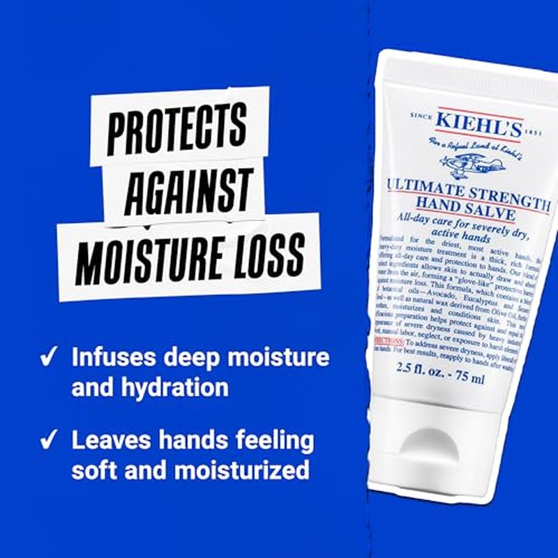 Kiehl's Ultimate Strength Hand Salve, Deeply Hydrating Hand Lotion, Thick and Rich Formula for Intense Moisture and Conditioning, Protects and Repairs Dry Skin, Paraben and Gluten Free