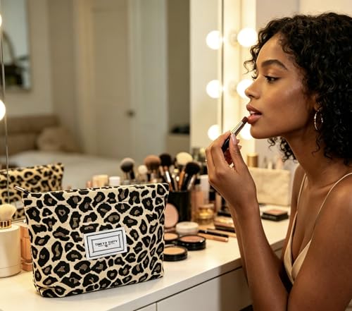 COOLOME Leopard Makeup Bag - Small Pouch, Zippered Cosmetic Organizer for Women