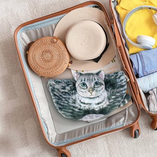 Grey Tabby Cat Drawstring Makeup Bag - Cute Cosmetic Case for Women