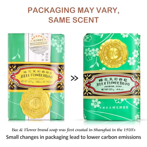 Bee & Flower Jasmine Soap Bar - Moisturizing Bath Soap, 4.4 oz (4 Pack)