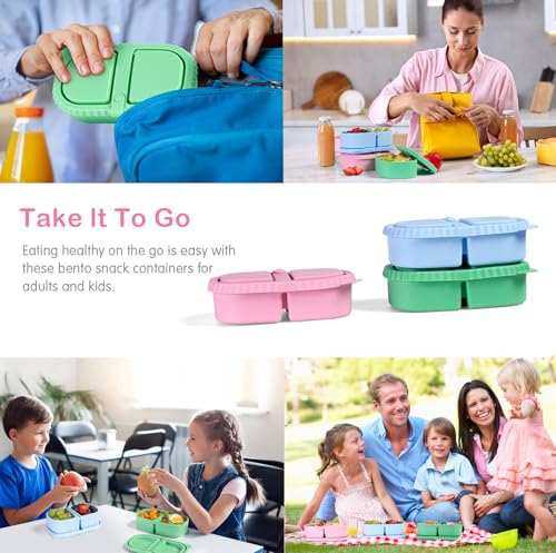 Reusable Silicone Snack Containers - 2 Compartment Food Storage Box