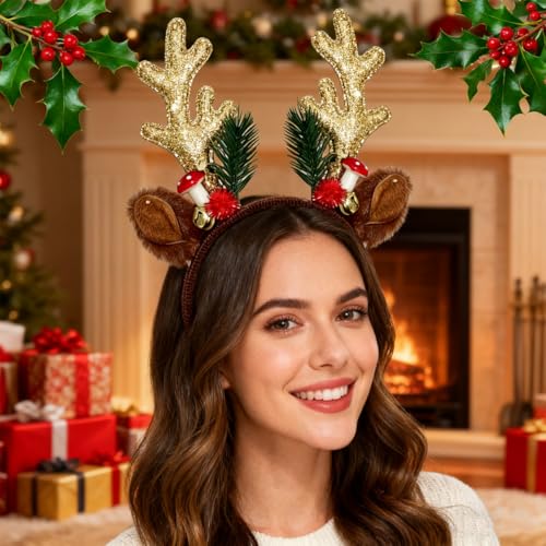 Glitter Reindeer Antler Headband for Christmas Holiday Party Women