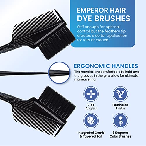 Emperor Hair Dye Brushes Set - 3 Angled Tint Brushes with Combs