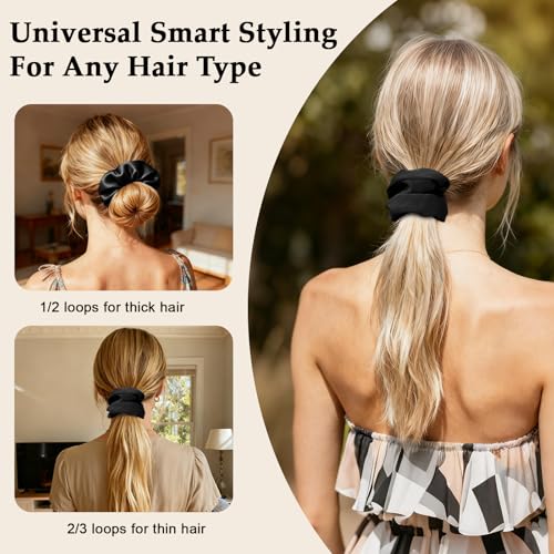 8-Pack Black Satin Scrunchies for Women – No-Crease Hair Ties