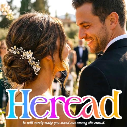 Heread Pearl Bridal Hair Pins Leaf Design Gold 3-Pack for Wedding & Special Occasions