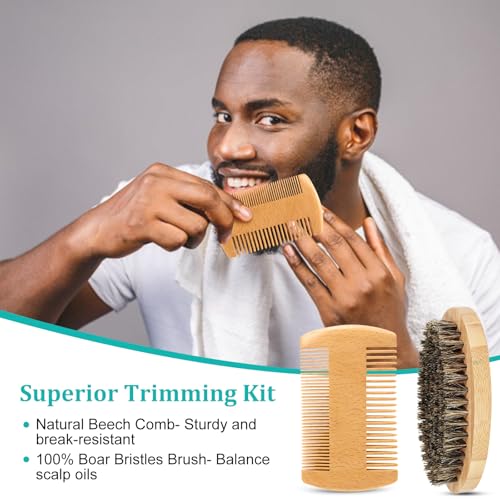 RAFFIN Men's Beard Grooming Kit with Oil, Balm, Brush & Keychain - Father's Day Gift Set