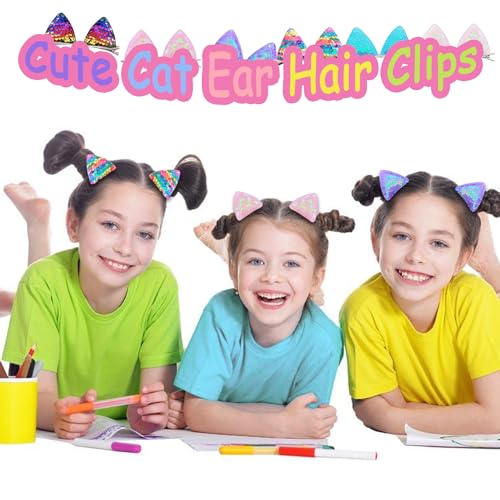 Glitter Cat Ear Hair Clips for Girls - 12 Pack Sparkly Animal Hair Barrettes