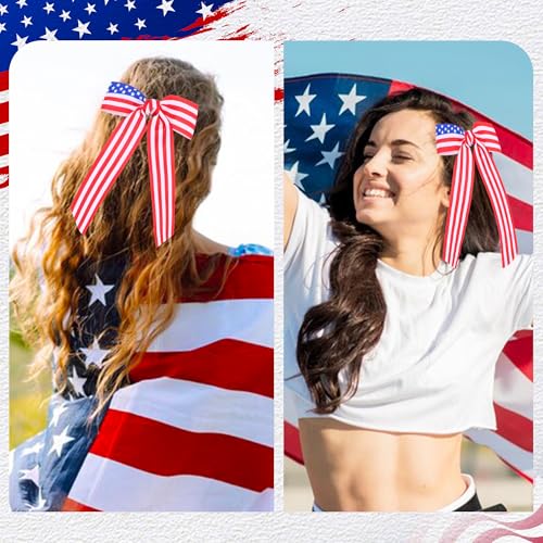 4th of July Patriotic Hair Bows for Women & Girls - Handmade Red White Blue Alligator Clips, 5.5 Inch B - Beleki