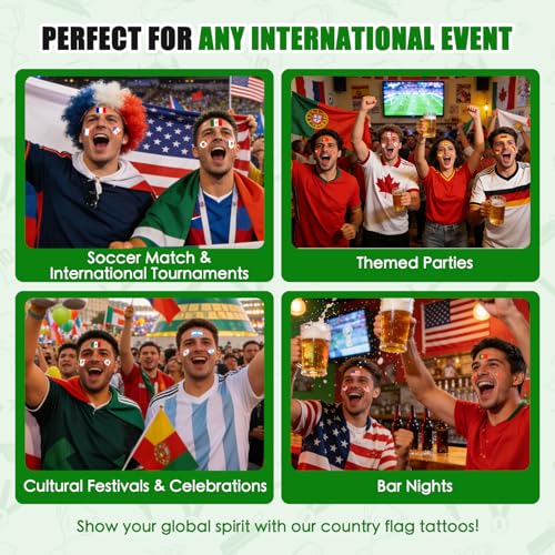 Achoulei Soccer Fan Temporary Tattoos - 10 Countries Flag Stickers for 2026 World Cup