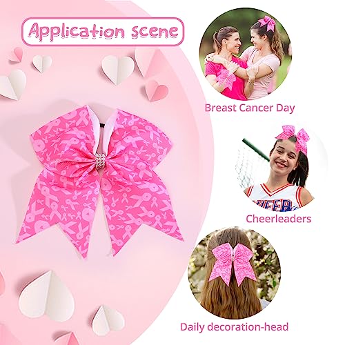 12pcs Deep Pink Breast Cancer Cheer Bows - Awareness Hair Accessories
