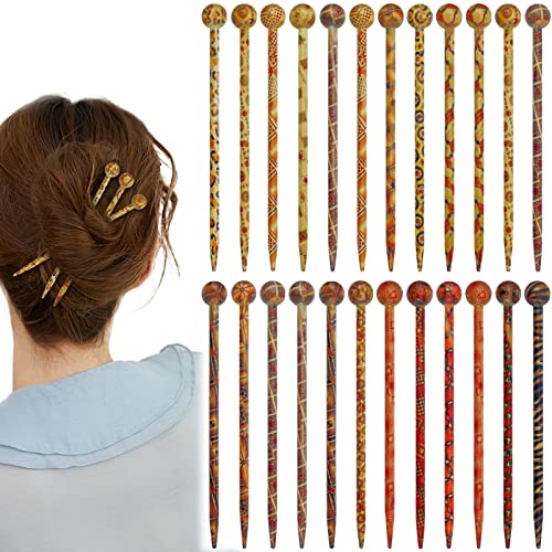 24 Pcs Boho Vintage Wooden Hair Sticks for Women - Japanese & Chinese Hairpins, Retro Hair Forks & Bun Holders