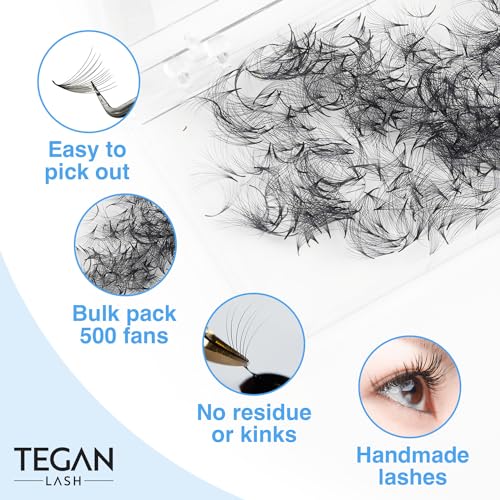 TEGAN LASH 500 Promade Volume Eyelash Extensions, 10D 0.05 C-Curl 11mm