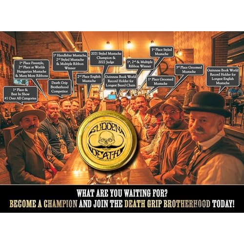 Mustache Wax Strong Hold Grooming For Men | Sudden Death Moustache & Beard Wax 1oz Tin | Perfect For Handlebar Mustaches By Death Grip | No Heat Source Required