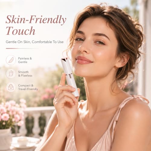 BOQXRM White Facial Hair Removal for Women with 2 Replacement Heads - Gentle, USB Rechargeable, Waterproof