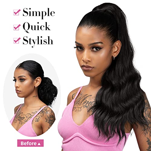 YUMOREAL Off Black 22 Inch Synthetic Drawstring Ponytail Hair Extension for Women