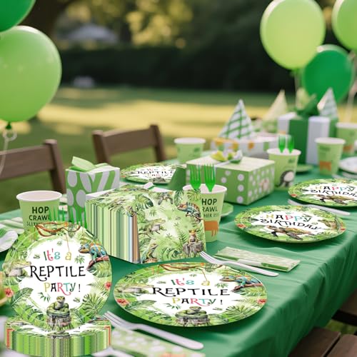 Reptile Theme Party Supplies Set for 24 - Plates, Napkins & Forks