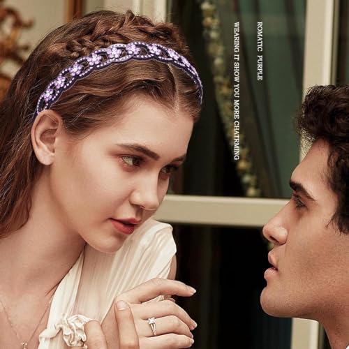 Purple Crystal Rhinestone Headband for Women - Elegant Floral Hair Hoop