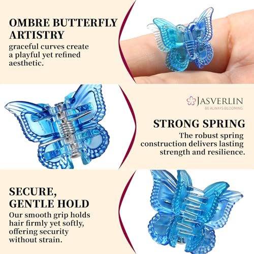 JASVERLIN Ocean Breeze Blue Butterfly Hair Clips, Y2K 90s Hair Accessories, 50 Pcs