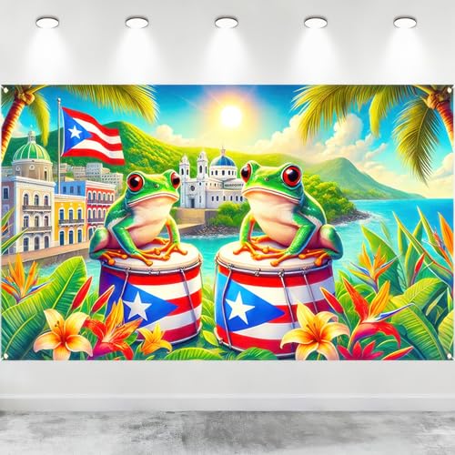 Puerto Rico Coqui Frog Flag Banner 71x43 in | Tropical Island Decor