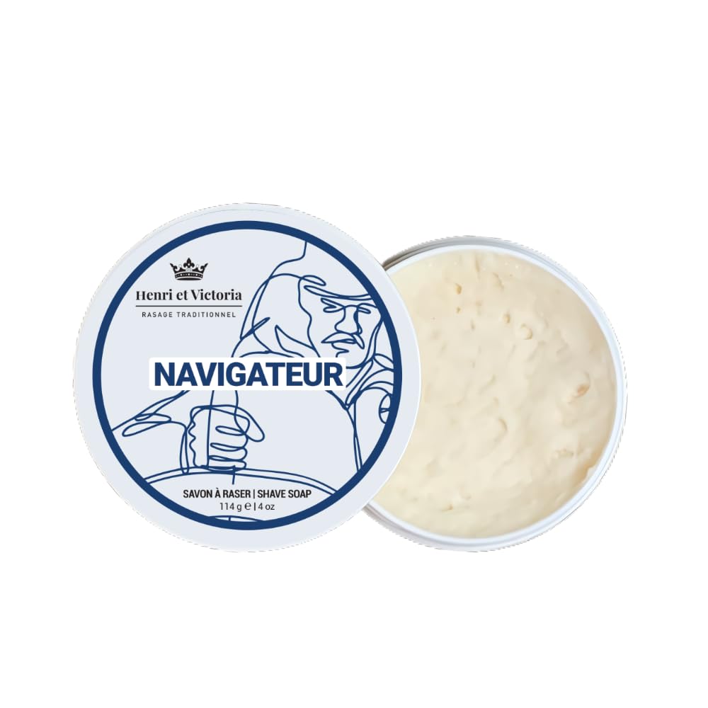 Henri et Victoria Traditional Shaving Soap For Men | Navigateur Fragrance | Smooth Shave, Lathers Up Nicely, Long-Lasting Scent | Canadian Made by Skilled Artisan 114 g (4 oz)