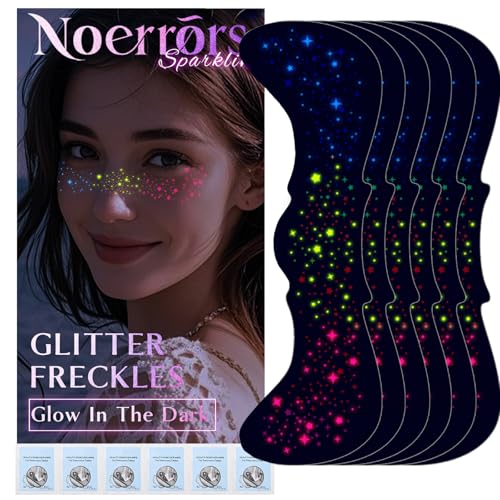 Noerrors Rainbow UV Face Tattoo Stickers Set B - 6 Glow Party Faux Freckles