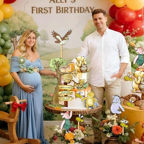 Winnie the Pooh Cake Toppers - 10pcs Cupcake Decorations for Baby Showers