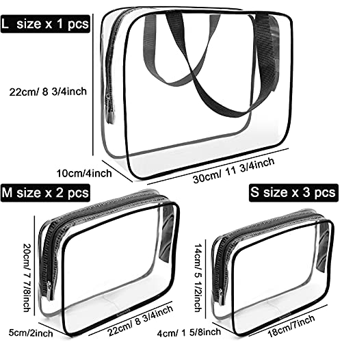 APREUTY 6 Pack Clear TSA Approved Makeup & Toiletry Bags Set - Black, Large, Medium, Small