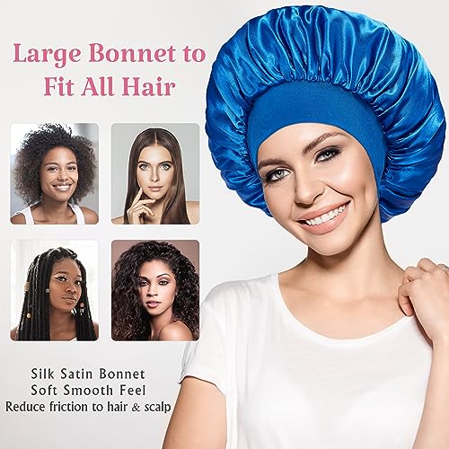 Satin Sleep Bonnets for Women - 2 Pack, Large Anti-Frizz Cap