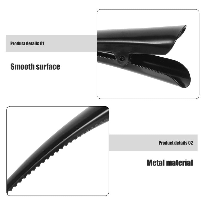 KALLORY Duckbill Hair Clips 3-Pack Metal Hair Clamps for Women and Girls 4.92 Inch Black Accessories for Secure Styling and Comfortable Curling
