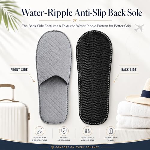 Disposable Travel Slippers 18 Pairs - Soft Hotel & Spa Guest Footwear, Individually Wrapped, Gray, 11x4.6 Inches