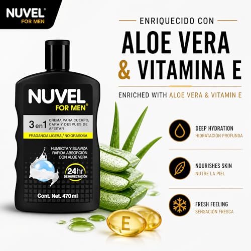 Nuvel 3-in-1 Men's Moisturizer with Aloe Vera & Vitamin E - Lightweight Daily Hydration Cream
