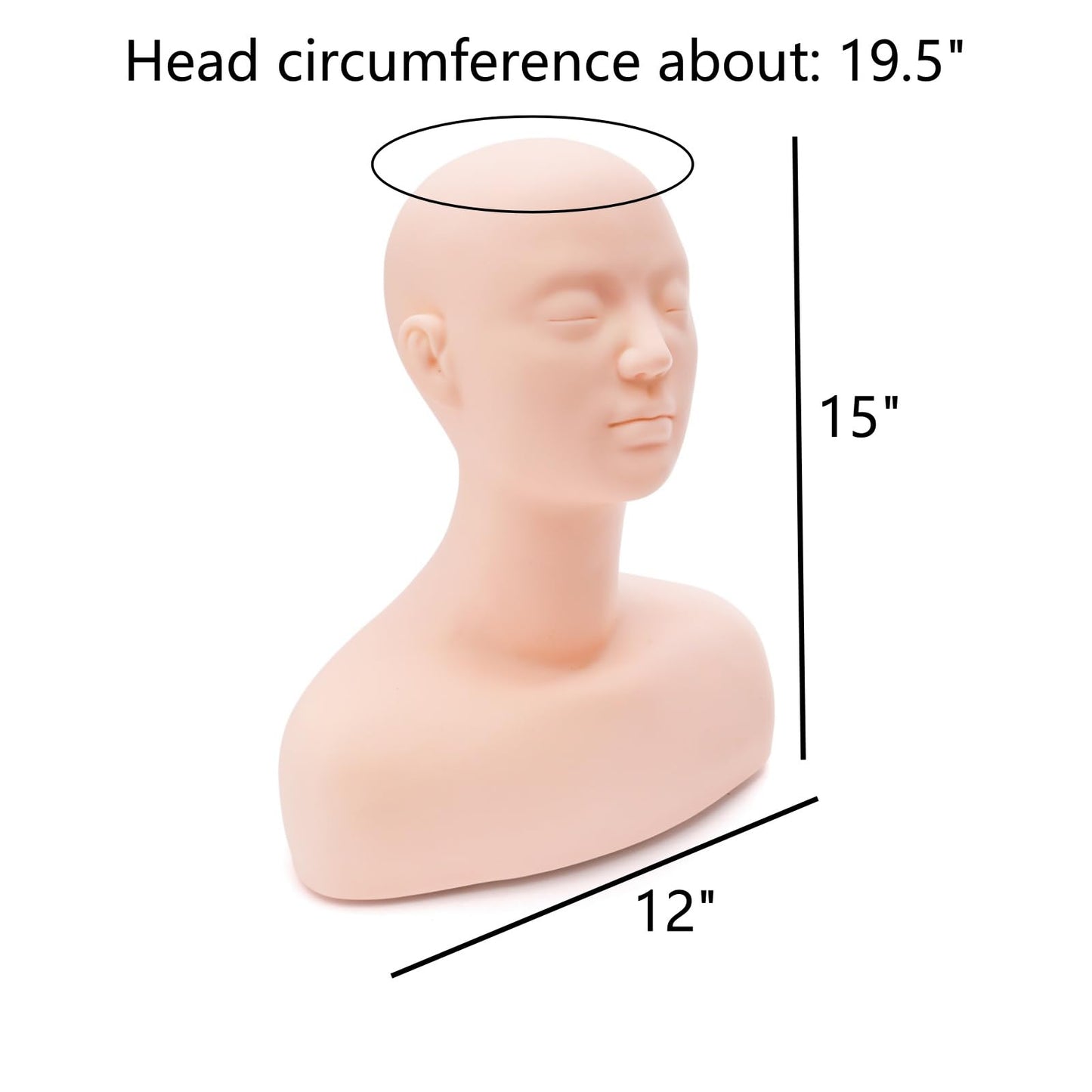 Dicunoy Esthetics Mannequin Head with Shoulder, Soft PVC Human Hair Mannequin Head for Makeup, Facial Techniques, Massage, Lash Extensions Practice, Wig Display, Salons Cosmetology School