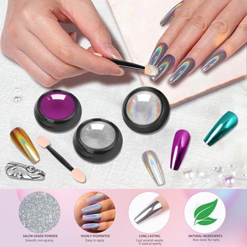 DRMODE 24-Color Mirror & Holographic Chrome Nail Powder Kit for Nail Art