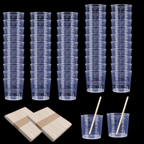 50 Pack 2 Ounce Epoxy Mixing Cups with 100 Wooden Stirring Sticks