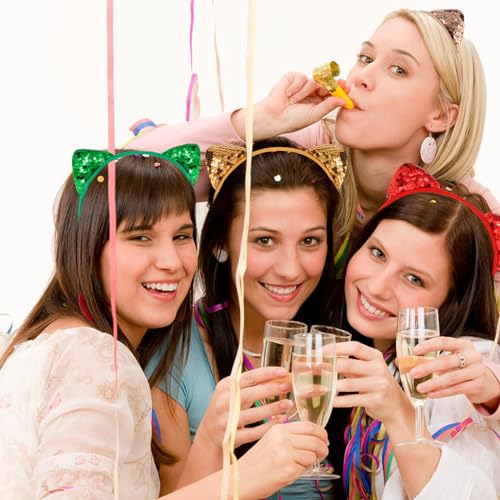 COCIDE 12Pcs Sequins Cat Ears Headbands Set for Girls