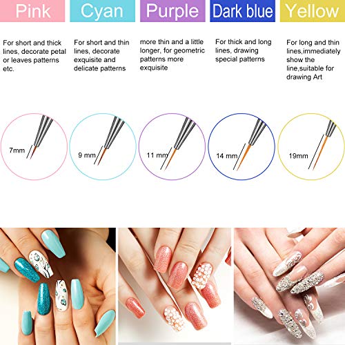Mudder Nail Art Brushes Set 10-Piece: Nail Liner & Painting Brushes for Gel & Acrylic