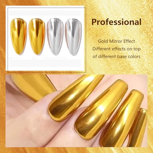 Gold & Silver Chrome Nail Powder Set - Glitter Pigment Kit