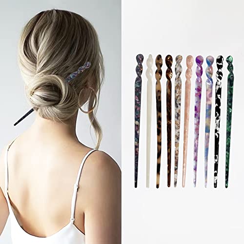 Vibrant Pattern Acetate Hair Sticks Set for Women, Leopard & Tortoise Shell, Long Hair Accessories