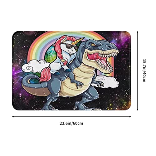 Funny Unicorn Riding Dinosaur Bath Mat - Non-Slip Microfiber Rug 16x24