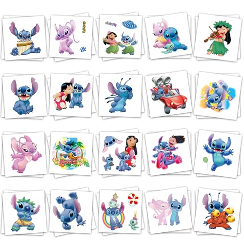 40Sheets Cartoon Stitch Temporary Tattoos Birthday Themed Party Supplies Decoration Favors Cartoon Cute Waterproof Sticker for Kids Boys Home Activity Class Prizes Christmas Rewards
