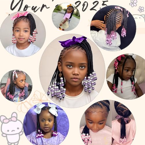 YOROSTAR Kids Ponytail Box Braids with Beads - 10 Inch Pink Beads, 2 Pieces