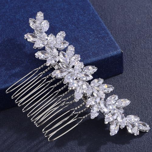 Silver Wedding Hair Comb Bridal Headpiece Rhinestone Side Hair Accessory