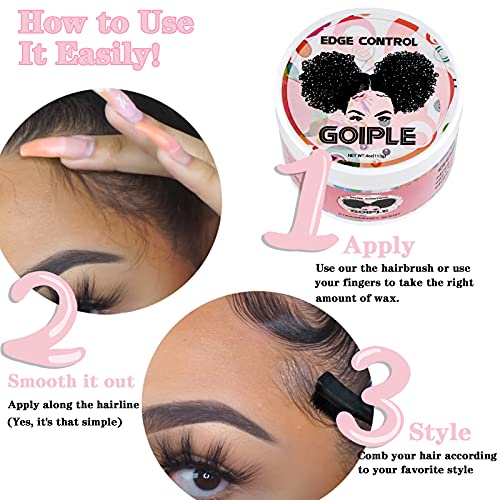 Goiple Edge Control Wax Set for Women Strong Hold Non-Greasy Strawberry Scent 6pcs - Includes Travel Size & Brushes